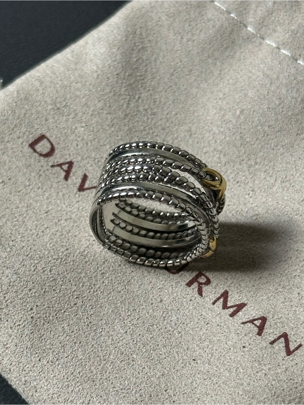 David Yurman Sterling Silver and 14K Gold Double X Crossover Ring Size 7 US - Picture 4 of 5